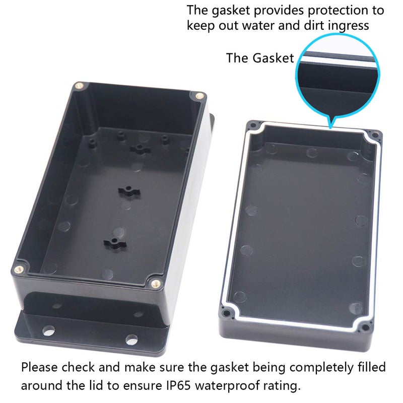 Zulkit Junction Box ABS Plastic Dustproof Waterproof IP65 Universal Electrical Boxes Project Enclosure with Fixed Ear Black 6.22 x 3.54 x 2.36 Inch (158 x 90 x 60mm)(Pack of 2) - Image 4